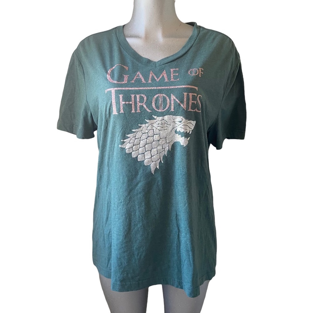 Arizona Game of Thrones Wolf T Shirt V Neck Teal Short Sleeve Stark Direwolf L